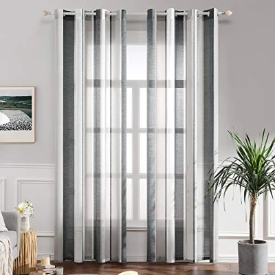 Immagine di MIULEE Tende a Righe per Interni, Trasparenti in Voile Camera da Letto, Tenda Salotto Moderne con Anelli, Pannello Interno Finestra Bianche e Grigio Scuro, 2x 140x175 CM