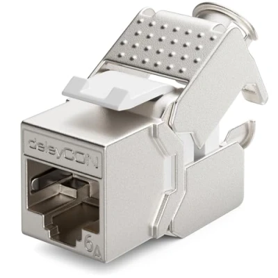 Immagine di deleyCON 1x Modulo Keystone Presa CAT 6a STP RJ45 Completamente Schermata Senza Attrezzi Grazie al Montaggio a Innesto 500Mhz 10GBit/s