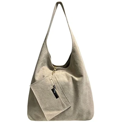 Immagine di Modarno borsa a tracolla da donna in pelle scamosciata pochette, tracolla, shopper, donna, vera (Beige)