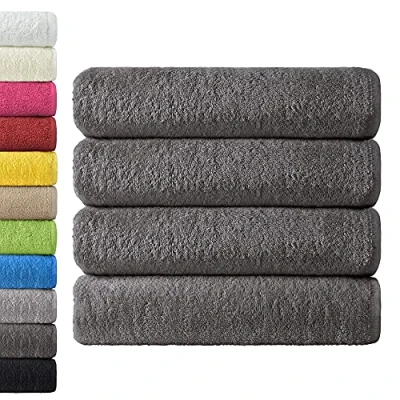 Immagine di NatureMark Confezione da 4 Asciugamani Bagno, in 100% Cotone, 70 x 140 cm, di Colore Antracite/Grigio
