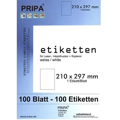 Immagine di B&amp;S .pripa. Etichette formato 210 x 297, 100 fogli in A4, completamente autoadesive