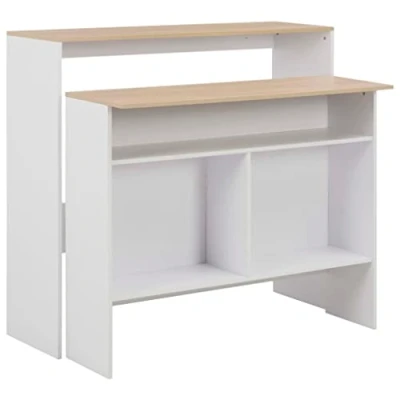 Immagine di vidaXL Tavolo da Bar 2 Livelli Funzionale Stabile Resistente Design Stile Lineare con Ripiani Elegante Tavolino Pub Bistrot Tavola Bianco e Rovere