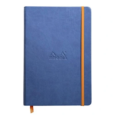 Immagine di RHODIA 118748C Taccuino Rigido zaffiro A5 a righe 192 pagine Carta Clairefontaine Avorio 90 g/m Segna pagina, Chiusura con elastico Copertina Simil Cuoio Collezione Rhodiarama