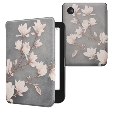 Immagine di kwmobile Custodia eReader Compatibile con Kobo Clara BW/Colour Cover eBook Reader Flip Case marrone grigio/bianco/grigio blu Magnolie