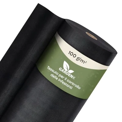 Immagine di GARDENIX Tessuto Non Anti Erbacce, permeabile all&#039;Acqua, 100 g/m², Nero, Resistente ai Raggi UV, 1,6 x 50 m (80 m²), per aiuole Rialzate, Protezione dalle Giardini,