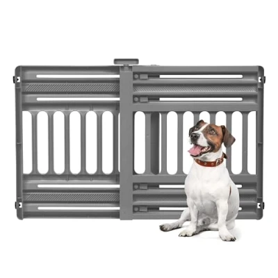 Immagine di Iris Ohyama, Barriera, Recinzione di Sicurezza per Scale in Plastica (PP) Cani, Gatti, L61 x P5 A64 cm, Estensibile, Senza Foratura, Corridoio, Cucina, PBR 600, Grigio
