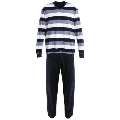 Immagine di Schiesser Schlafanzug Lang mit Bündchen Nightwear Set Pigiama Due Pezzi, Blu (Dunkelblau 803), 5XL Uomo
