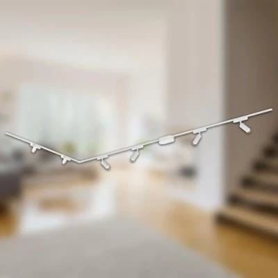 Immagine di BRILONER Set completo di binari, 4x faretti LED, 2x binario a forma L, lampade, sistema illuminazione soffitto, per faretti, lampada faretto, 3m, bianco