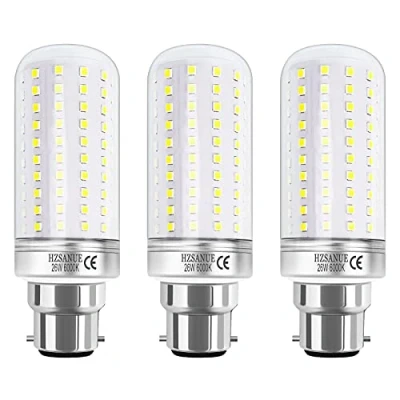 Immagine di HZSANUE LED Lampadina Mais 26W, B22 Baionetta, 6000K Bianco Freddo, 2900LM, 200W Lampadine Incandescenza Equivalenti, Non Dimmerabile, Confezione da 3