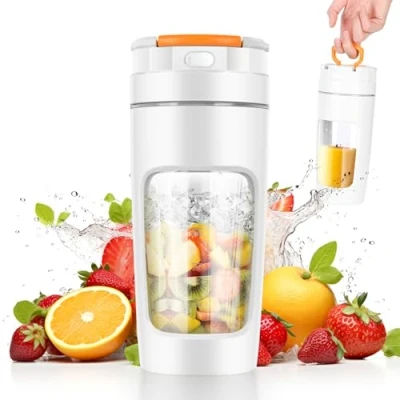 Immagine di 600 ml Leggero frullatore Portatile, Mini Portatile Elettrico, personale con 4 coltelli in acciaio inox, Ricaricabile, per Frullati, Trita Ghiaccio e Frutta Congelata (Bianco)