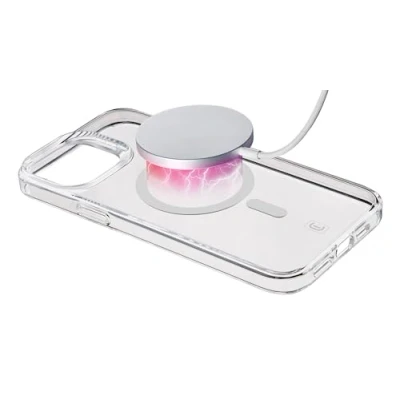 Immagine di cellularline Gloss Mag iPhone 15 Custodia con Magneti per la Ricarica e L’aggancio All’alimentatore MagSafe Trasparente
