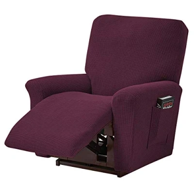 Immagine di ele ELEOPTION Copridivano reclinabile, Copertura Elastica per Divano Jacquard Antimacchia, 4 Pezzi, Poltrona di Relax, da Massaggio, Fucsia