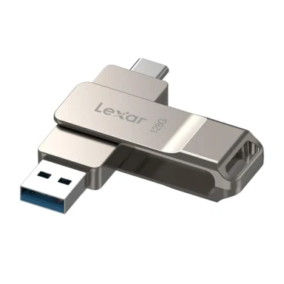 Immagine di Lexar D40E 128 GB Dual Drive USB 3.2 Gen 1 Type C Jump Drive, unità flash con alloggiamento in metallo e design girevole (LJDD40E128G BNSNG)