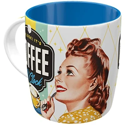 Immagine di Nostalgic Art Tazza da caffè retrò Coffee O&#039; Clock Idea Regalo per Amanti della Nostalgia, Ceramica, Divertente Design Vintage con Detto, 1 unità (Confezione 1)