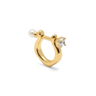 Immagine di SINGULARU Orecchino Singolo Perla e Spark. Ottone con bagno in Oro 18 Kt Coltivata. Gioielli da Donna.