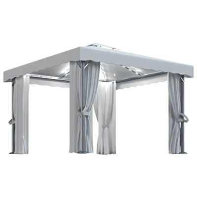 Immagine di vidaXL Gazebo con Tende e Stringa di Luci LED 3x3 m Bianco Crema