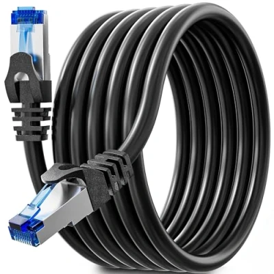 Immagine di Cavo Ethernet 10 Metri Cat 6, Lan Metri, Internet Alta Velocità 1000Mbps, High Speed, FTP Schermato Rete Nero Interno Esterno Patch 6 per Router Modem