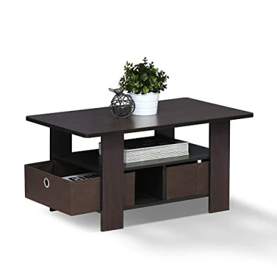 Immagine di Furinno Andrey Tavolino da caffè con Cassetto, Noce, Dark Walnut, 39.62 x 48.01 80.01 cm