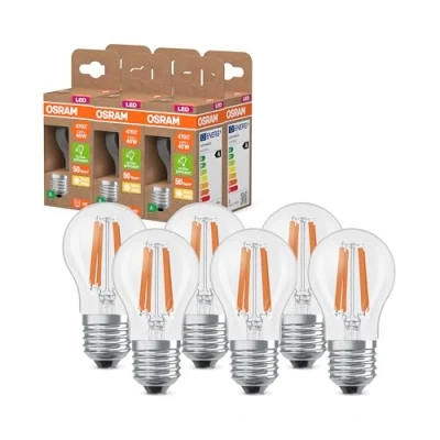 Immagine di OSRAM Lampada LED Superstar Classic P 40 nella classica forma mini sferica, corpo in vetro trasparente, 2,2 W, 470 lm, E27, luce bianca calda con 2700 K, EEK A, diametro 45 mm, pacco da 6