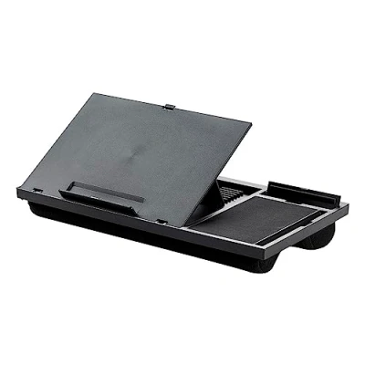 Immagine di Q Connect supporto per laptop con tappetino mouse e telefono/supporto ergonomico computer portatile, in plastica, nero, 51,8 x 28,1 5,9 cm, 1,26 kg