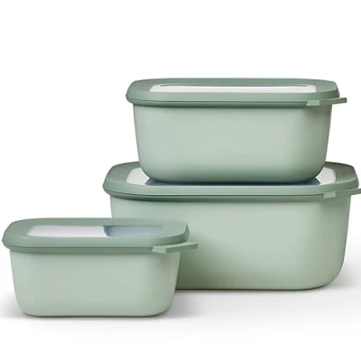 Immagine di Mepal Set da 3 Contenitori Cirqula Rettangolare per Alimenti con Coperchio Adatti come Ermetici Frigo, Congelatore, Microonde 750, 1500 &amp; 3000 ml Nordic Sage