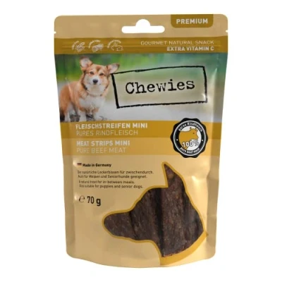 Immagine di Mini striscia di carne per cani in 100% manzo, 70 g, snack piccola taglia, strisce da masticare bovini secchi all&#039;aria, ipoallergeniche e senza cereali, secca manzo
