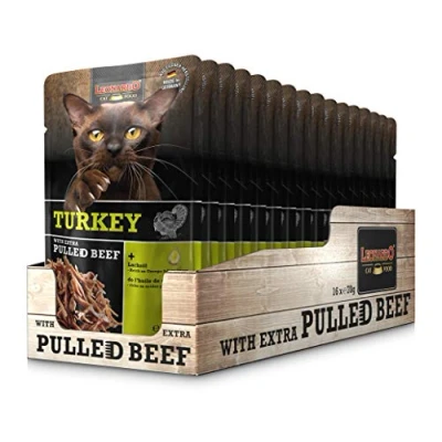 Immagine di Leonardo Sacchetto salvafreschezza [16x70g Tacchino con straccetti di carne manzo] Pulled Beef Cibo umido senza cereali per gatti Alimento completo