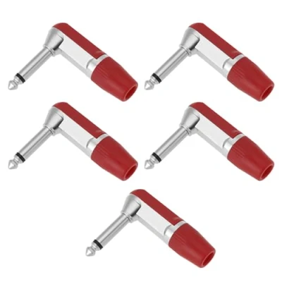Immagine di YINETTECH 5 Pezzi 1/4&quot; 6,35 Mm Mono TS Jack Plug 90 Gradi 2 Poli Nichel Maschio Connettore Per Microfoni Auricolari Audio Video AV PC (rosso)