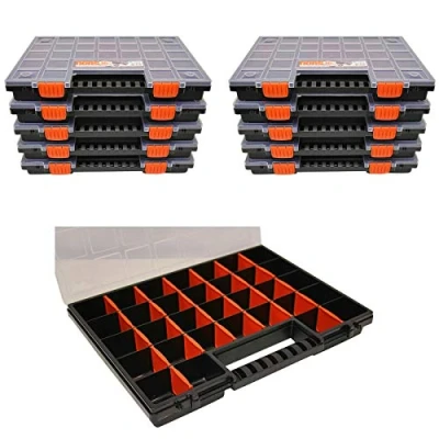 Immagine di Set di 10 scatole assortite NORS16, dimensioni circa 399 x 303 50 mm, scatola per viti assortimento con 26 divisori variabili.