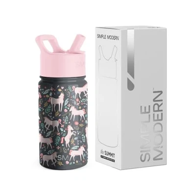 Immagine di Simple Modern Bottiglia d&#039;Acqua per Bambini con Cannuccia, Vaso Termico in Acciaio Inossidabile Isolato Riutilizzabile Ragazzi e Ragazze, Summit Collezione, 415ml, Unicorn Fields