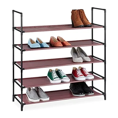 Immagine di Relaxdays Scarpiera in TNT con Sistema ad Incastro, a 5 Livelli, per 20 Paia di Scarpe, HLP 90,5x87,5x30 cm, Bordeaux, Tessuto, 1 pz