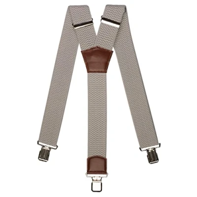 Immagine di Olata Bretelle da Uomo a Forma di Y con Pelle Marrone, Extra Larghe, 5 cm. Grigio Chiaro