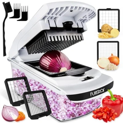Immagine di Taglia Verdure Affetta Manuale Spiralizzatore di Multifunzione Tritatutto Affettatrice Tagliaverdure Frutta Cipolla Patate Cubetti Julienne (2 in 1 Bianco)