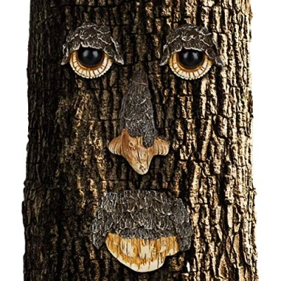 Immagine di Relaxdays Tree Face, 4 Pezzi, Spirito della Foresta, Resistente a Intemperie, da Appendere al Tronco, Marrone/Beige