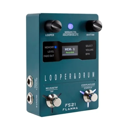 Immagine di FLAMMA FS21 Pedale Looper per chitarra stereo e drum machine 2 in 1 con capacità di registrazione loop 160 minuti, 100 scanalature batteria, supporto metronomo, software editing