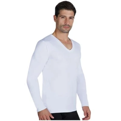 Immagine di YSABEL MORA Maglietta intima termica, collo a V e maniche lunghe, bianco, M