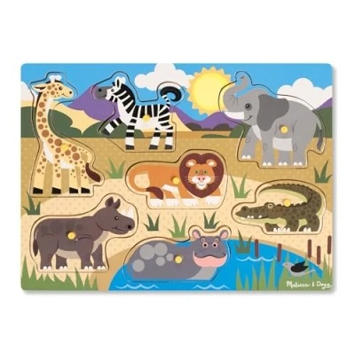 Immagine di Melissa &amp; Doug puzzle in legno per bambini animali da safari, Regalo bambina e bambino, Giochi a incastro con bimbo o bimba, Gioco pezzi grandi 2, 3, 4, 5 anni