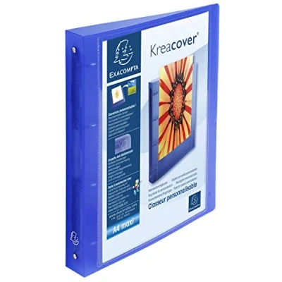 Immagine di Exacompta 51562E 1 Raccoglitore Personalizzabile Tasca Kreacover 4 Anelli Tondi 30 mm Dorso 40 Polipropilene Traslucido 0.10 F.to Esterno 26.8x32 cm per A4 Maxi Blu