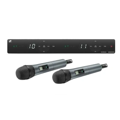 Immagine di Sennheiser XSW 1 825 DUAL e 2 Channel Wireless Microphone System per cantanti presentatori Capsule microfoniche Evolution, Antenne integrate fino a 10 canali compatibili (508267)