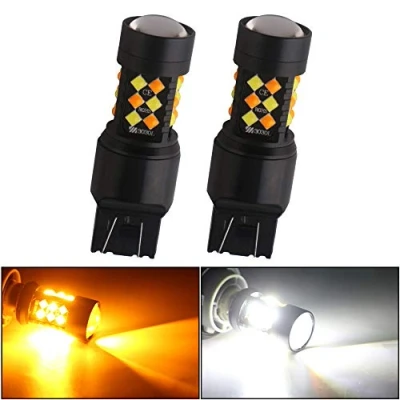 Immagine di Qasim 2PCS 7443 W21/5W LED Lampade 12V per Auto Switchback Bianco e Ambra a Doppio Colore Luci di Marcia Diurna