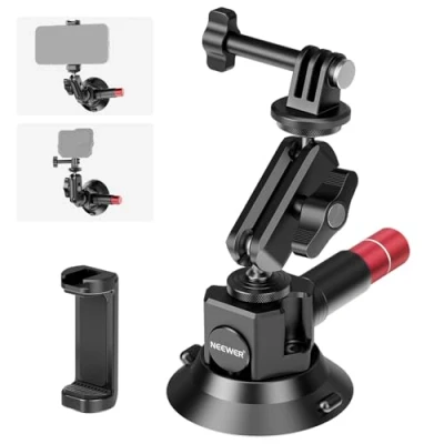 Immagine di NEEWER Supporto Fotocamera a Ventosa da 3&quot;+Magic Arm con Testa Sfera, Fori per ARRI 1/4&quot;, Auto Porta Telefono e Adattatore Action Camera Compatibile iPhone GoPro DJI Insta360, CA104