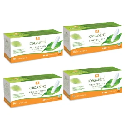 Immagine di Organyc Tamponi in Cotone Certificato 100% Biologico per Flusso Molto Intenso, 4 Confezioni da 16 Unità, Totale 64 Unità
