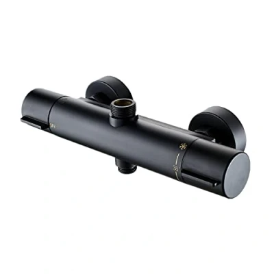 Immagine di AFUDER Miscelatore Termostatico doccia 38℃ Nero Vasca da Bagno Termostato inferiore G 1/2 &quot;Top 3/4&quot; BSP Rubinetto a due Uscite in Ottone Cromato