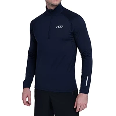 Immagine di TCA Winter Run da Uomo Top Corsa A Manica Lunga con Mezza Zip Blu Scuro, M