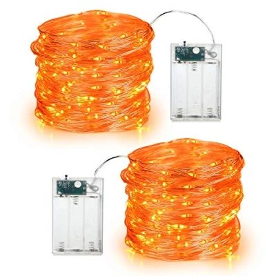 Immagine di Decorazioni Autunnali, BrizLabs 2 Pezzi 60 LED del Ringraziamento Stringa Luci a Batteria Catena Luminosa filo d&#039;argento Ghirlanda Interno per Halloween Camere da Letto Natale, Arancia