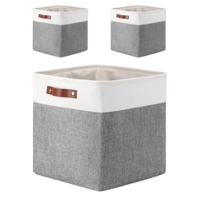 Immagine di Mangata Cestini portaoggetti, 3 Scatola Portaoggetti in Tela 33 x 38 cm per scaffali, armadi, armadi Kallax (Grigio/Bianco, * 3pcs)