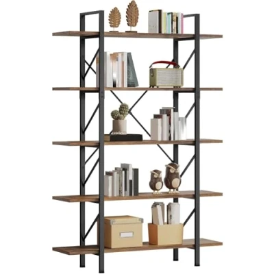 Immagine di YITAHOME Libreria a 5 Livelli, Artistica Moderna, Scaffale per Libri, Scaffali in Soggiorno/Casa/Ufficio, Organizzatore Porta Libri Libri/Film Marrone Rustico