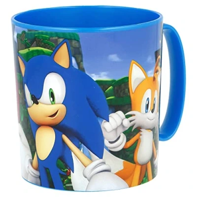 Immagine di Tazza Sega Sonic da 350 ml in plastica per bambini utilizzabile microonde con grafiche dei personaggi più amati del cinema e della televisione.