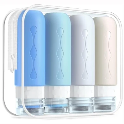 Immagine di Gemice Bottiglie da Viaggio in Silicone, 4Pezzi 89ml Contenitori con Riutilizzabili Comprimibili, per Shampoo, Balsamo, Crema, Lozione, Aereo