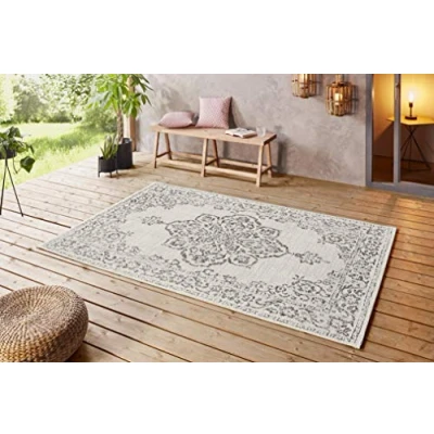 Immagine di bougari Tilos Tappeto per interni ed esterni, 80 x 150 cm, colore: Crema/Grigio/Antracite